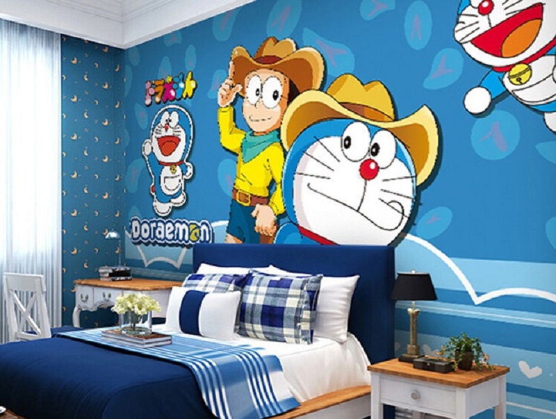 Ưu điểm của giấy dán tường hình doremon dành cho phòng ngủ của trẻ