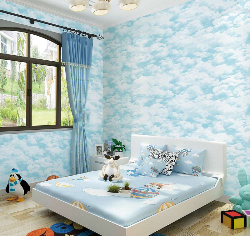 Sử dụng giấy dán tường hình bầu trời trang trí cho trần nhà phòng ngủ