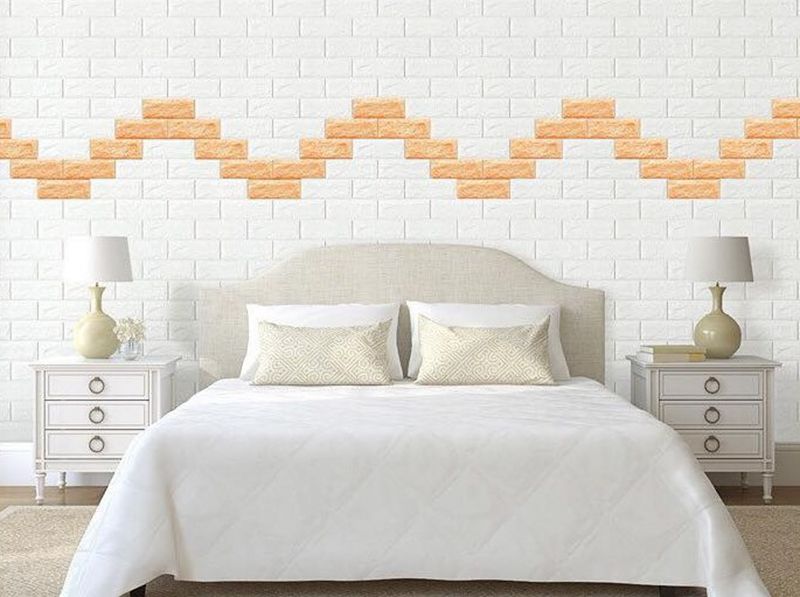 Giấy dán tường được kết hợp hài hòa trong không gian phòng ngủ