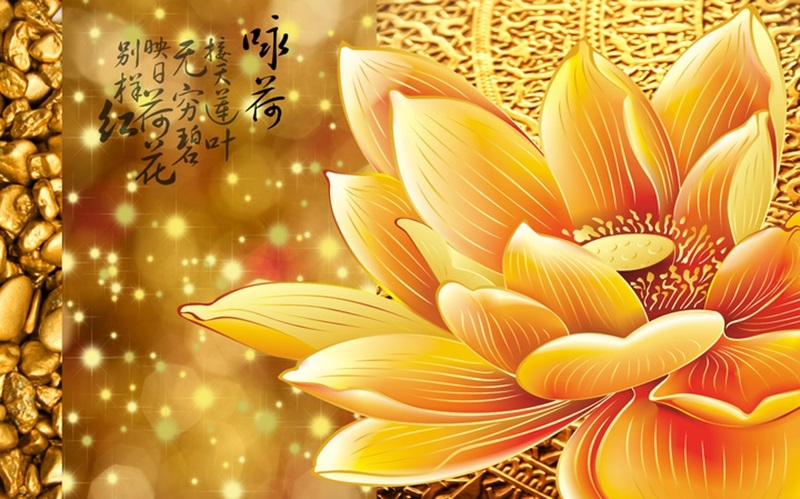 Giấy Dán Tường Phật Giáo Đem Đến Vận Khí Tốt Cho Gia Chủ 17 Sen vàng thích hợp để trang trí cho phòng thờ