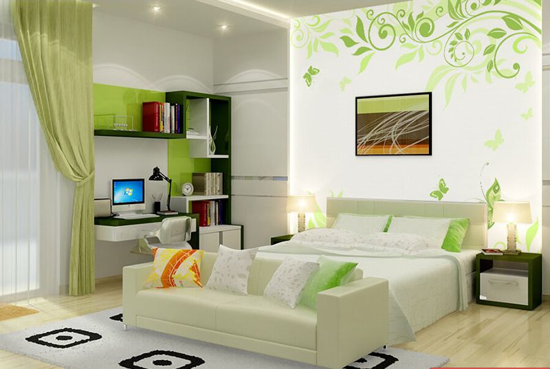 Chọn giấy dán tường phòng ngủ màu xanh lá hợp phong thủy