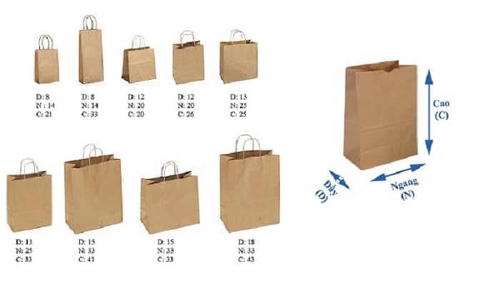 Kích thước túi giấy rất đa dạng tùy vào nhu cầu của từng khách hàng