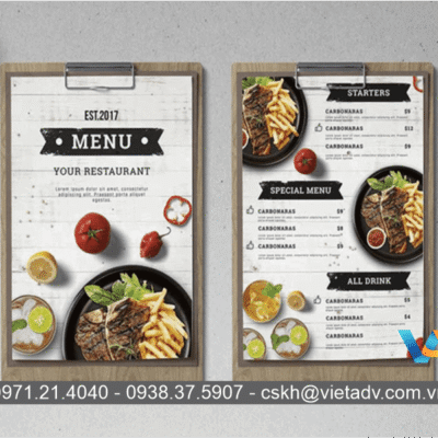 Menu in bằng chất liệu da