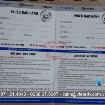 In Phiếu Bảo Hành 15 Kích thước thông dụng của mẫu giấy bảo hành tiêu chuẩn