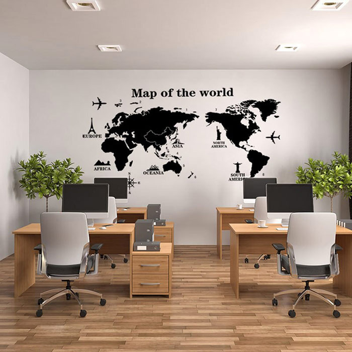Tranh dán tường văn phòng bản đồ thế giới